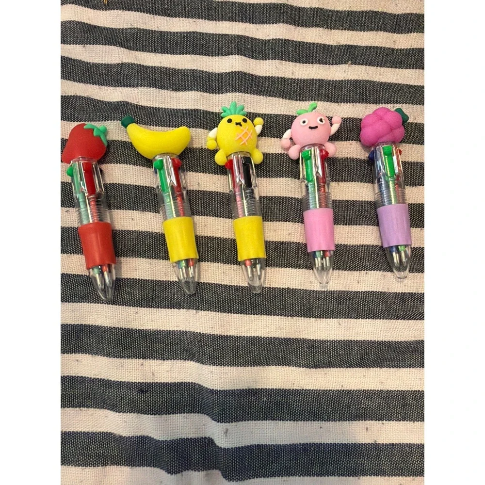 5 Pack Kawaii Fruit Multi Color Retractable Ballpoint Pens 6 In 1 Ink Stationery